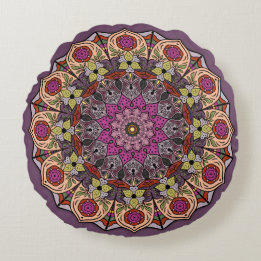 Mandala AutumnLeaves Mauve Brown Rund Kudde