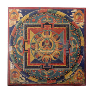 Mandala av Amitayus. det 19th tibetana århundrade Kakelplatta