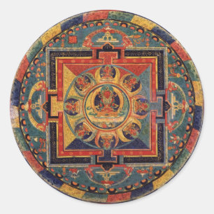 Mandala av Amitayus. det 19th tibetana århundrade Runt Klistermärke