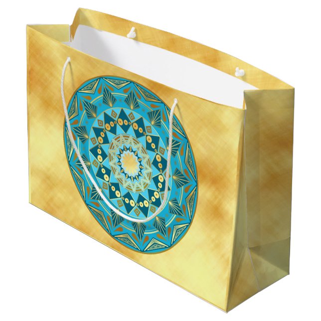 Mandala blå guld på mjuk guld bakgrund (Baksidan Vinklad)