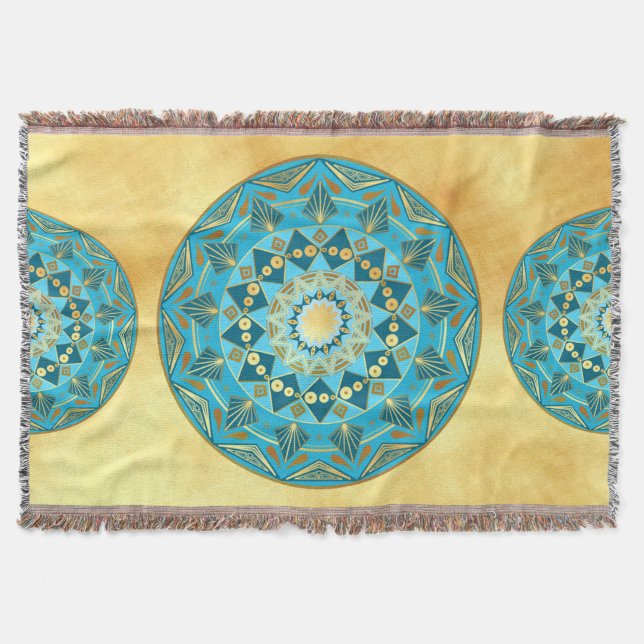 Mandala blå guld på mjuk guld Bakgrund Filt (Framsidan)