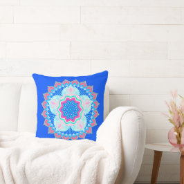Mandala Blå Rosa på Blå Bakgrund Kudde