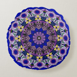 Mandala Blåbär Blå Violett Rund Kudde