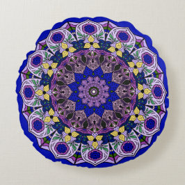 Mandala Blåbär Blå Violett Rund Kudde