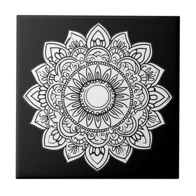 Mandala Black and White Ceramic Tile Kakelplatta (Framsidan)