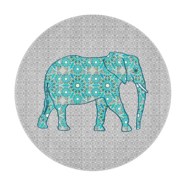 Mandala-blomelefant - turkos, grått och vitt (Framsidan)
