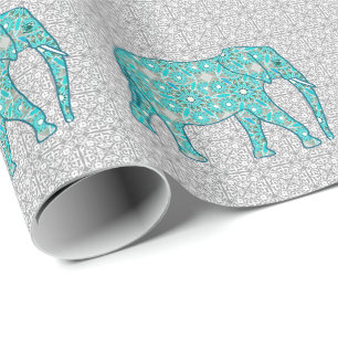 Mandala-blomelefant - turkos, grått och vitt presentpapper