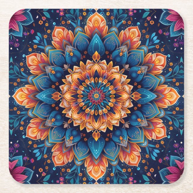 Mandala blomma Digital konst stil-23907. Underlägg Papper Kvadrat (Framsidan)