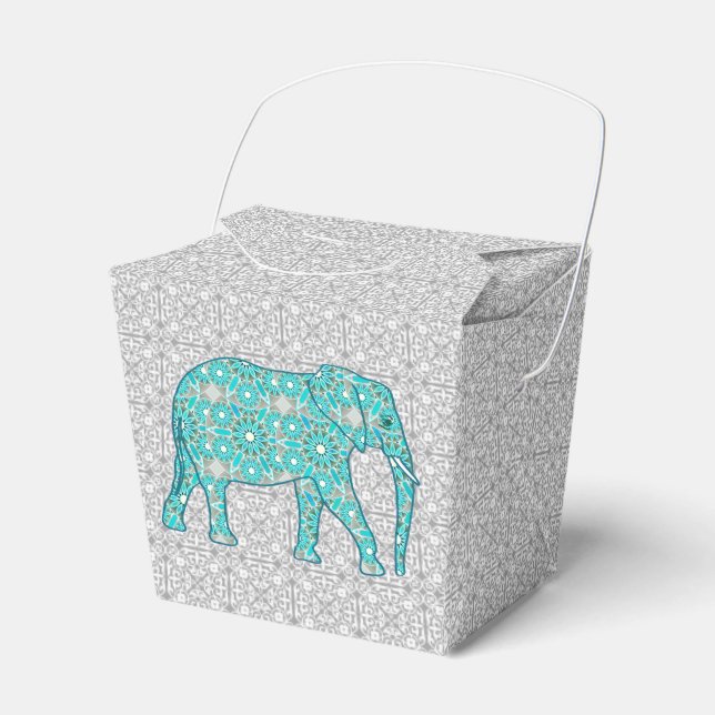 Mandala blomma elefant - turkos, grå & vit presentaskar (Framsidan Sidan)