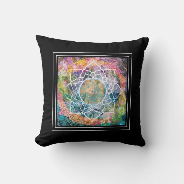 Mandala Blomma Mixed Media Boho Yoga Rosa Kudde (Framsida)