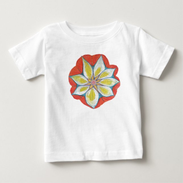 Mandala-blomman Teckning Småbarn Ruffle Tee, White T-shirt (Framsida)