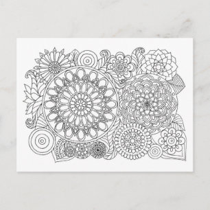 Mandala Blommigt Bouquet Vuxen Coloring Vykort
