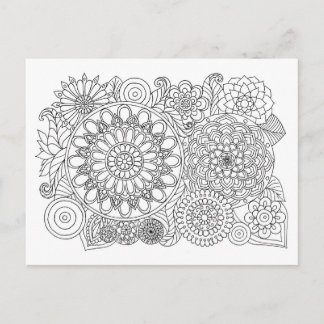 Mandala Blommigt Bouquet Vuxen Coloring Vykort