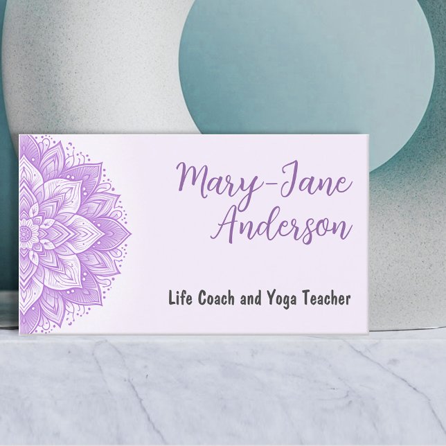 Mandala Blommigt Design Yoga Studio Lila Pastel Visitkort (Skapare uppladdad)