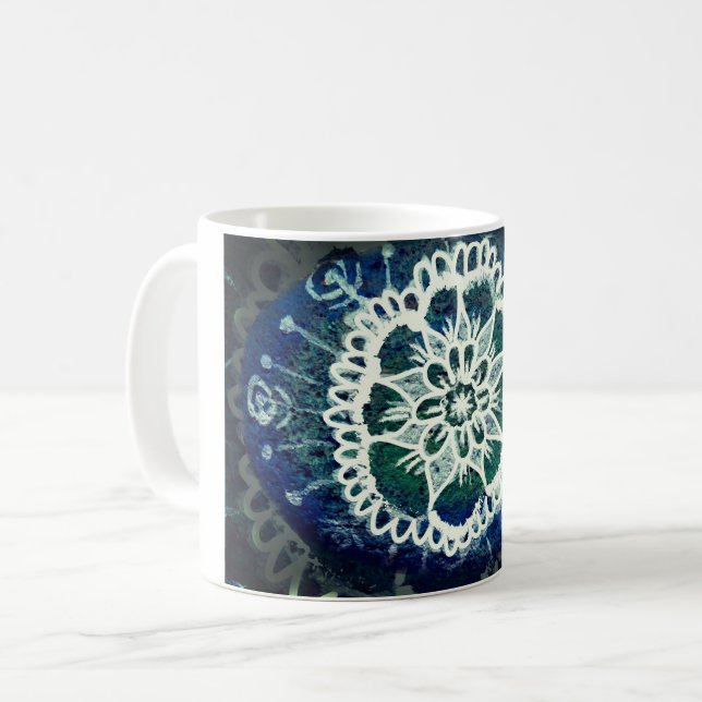 Mandala Blommigt Mugg Blue (Framsida vänster)