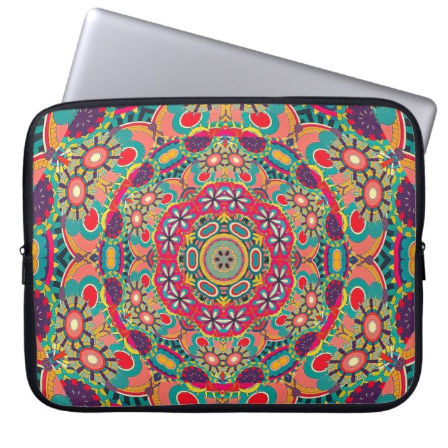 Mandala Blommigt Psychedelic Retro Hippie Millefio Laptop Fodral (Framsidan)