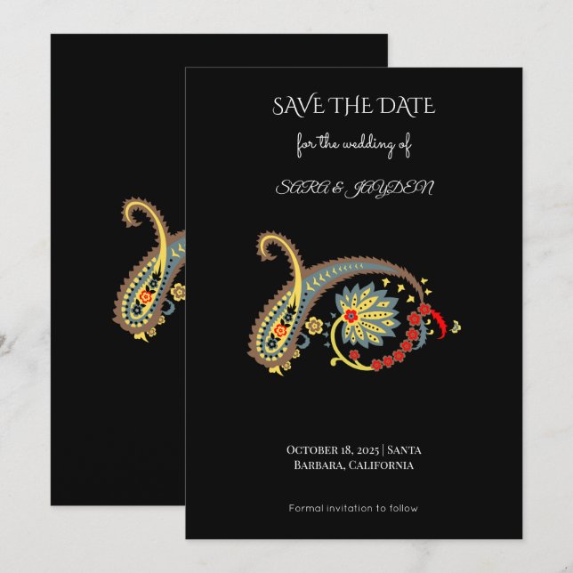 Mandala blomsterkonst – Boho Paisley Affischdesign Spara Datumet (Fram/baksida)