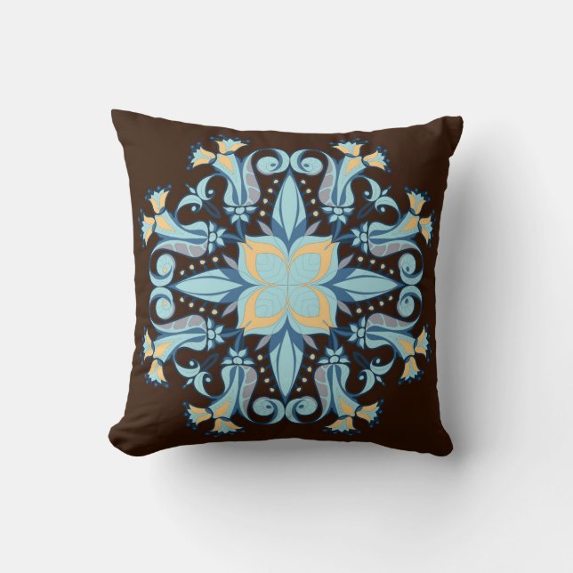 Mandala Bloom Pillow in Chocolate Brown Kudde (Framsida)