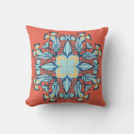 Mandala Bloom Pillow in Coral Red Kudde
