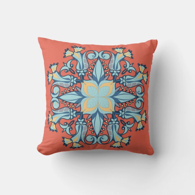 Mandala Bloom Pillow in Coral Red Kudde (Framsida)