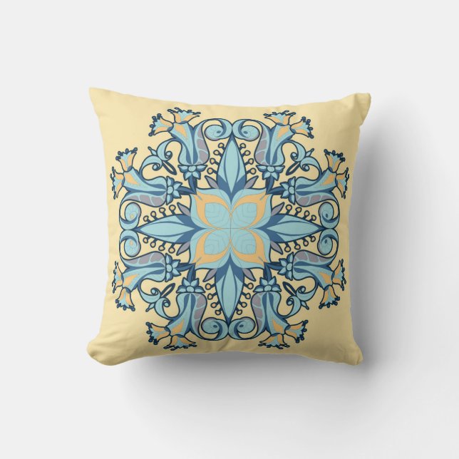Mandala Bloom Pillow in Yellow Kudde (Framsida)