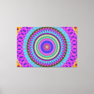 Mandala Blue Circles Stretched Kanvastryck
