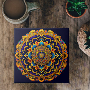 Mandala Blue Colorful Illustration Kakelplatta