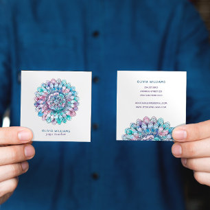 Mandala Blue Rosa Andlig Yoga-Affärskortet Fyrkantigt Visitkort