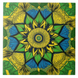 Mandala Bohemian Gult, Grönt, Blue Kakelplatta