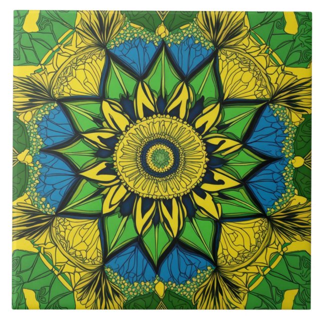 Mandala Bohemian Gult, Grönt, Blue Kakelplatta (Framsidan)