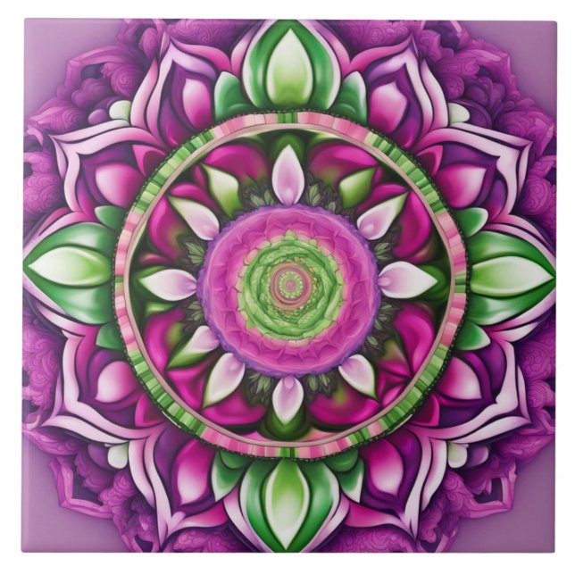 Mandala Bohemian Lila, Rosa, Grönt Kakelplatta (Framsidan)