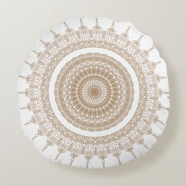 Mandala Bohemian White Boho Rund Kudde (Framsidan)