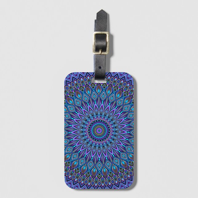 Mandala Boho Blue Teal Lila Guld Magic Bagagebricka (Framsida vertikal)