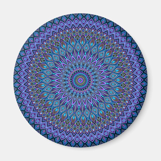 Mandala Boho Blue Teal Lila Peacock Guld Magic Magnet (Framsidan)