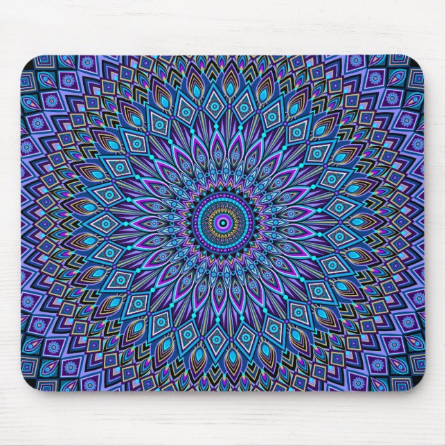 Mandala Boho Blue Teal Lila Peacock Guld Magic Musmatta (Framsidan)