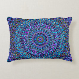Mandala Boho Blue Teal Lila Peacock Guld Magic Prydnadskudde