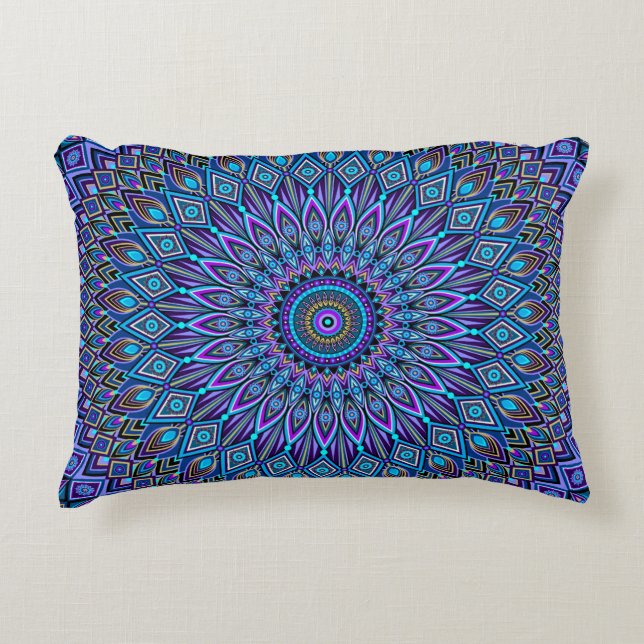 Mandala Boho Blue Teal Lila Peacock Guld Magic Prydnadskudde (Framsidan)