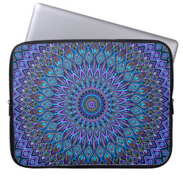 Mandala Boho Blue Teal Lila Peacock Guld Vibrant Laptop Fodral