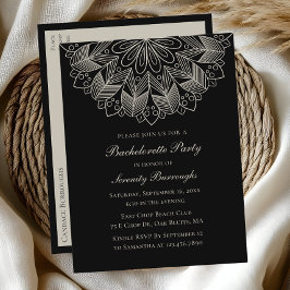 Mandala Boho Indian Black Bröllop Bachelorette Inbjudan Vykort