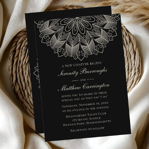 Mandala Boho indisk Elegant Black Bröllop Inbjudningar