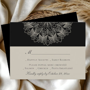 Mandala Boho indisk Elegant Black Bröllop OSA Kort