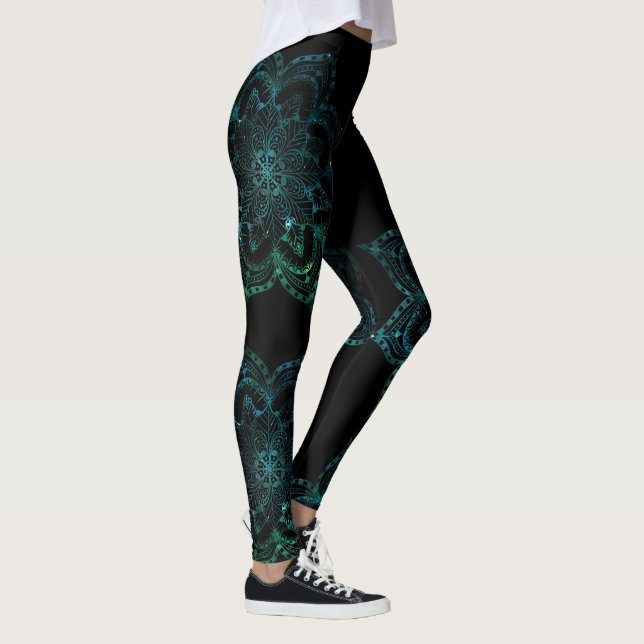 Mandala Boho Teal och Black Yoga Leggings (Höger)
