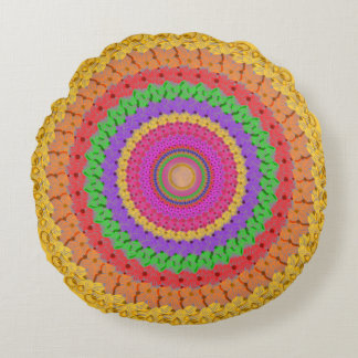 Mandala Boll gult crochet stil - Round Pillow Rund Kudde