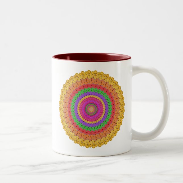 Mandala Boll gult crochet stil - Två-Tonad Mugg (Höger)