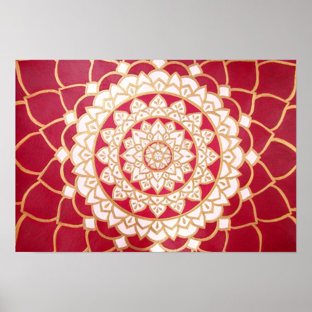 Mandala Burgundy Guld Platinum White Luminous Poster (Framsidan)
