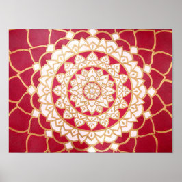 Mandala Burgundy Guld Platinum White Luminous Poster