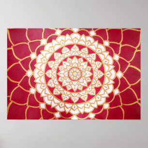Mandala Burgundy Guld Platinum White Luminum Poster