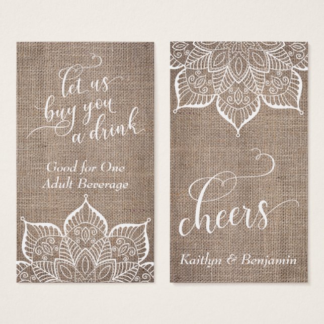 Mandala & Burlap med Söt skript, Drink Biljett (Framsida & baksida)