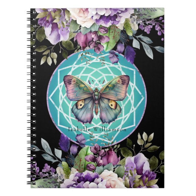 Mandala Butterfly Lila Blommigt Esoteric Psychic Anteckningsbok (Framsidan)