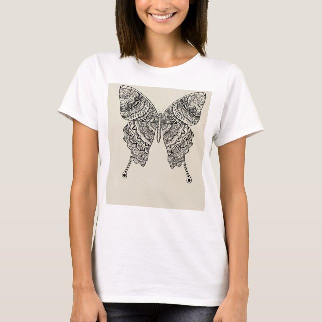 Mandala Butterfly T-Shirt – Boho Aesthetic Design (Framsida)